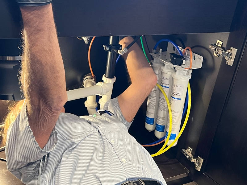 RO water filter installation under sink